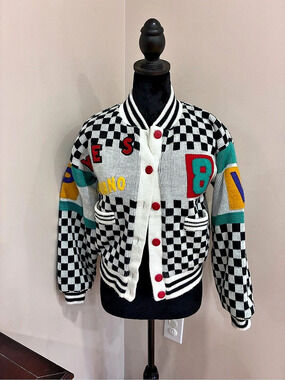 Vintage Club 716 Checkered Varsity Bomber Jacket M 80s 90s Retro